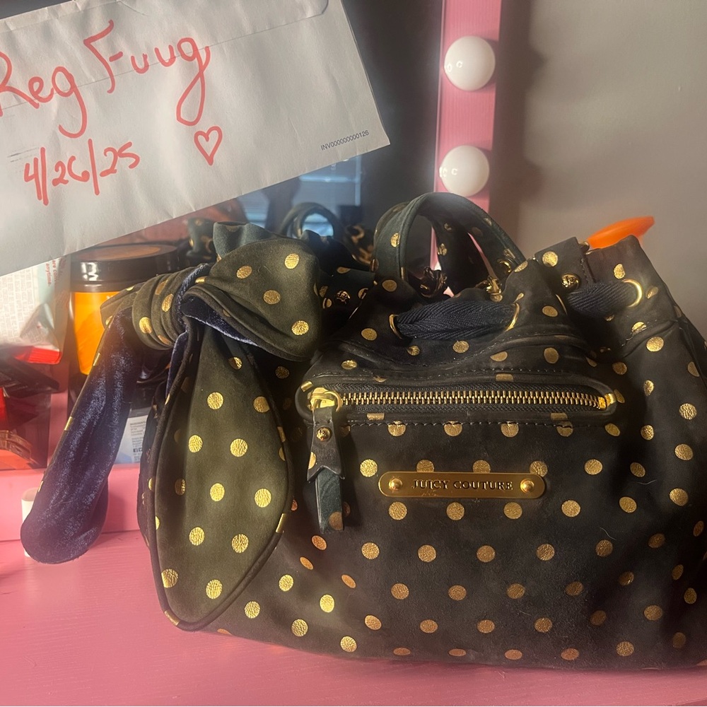Juicy Couture Black and Gold Satchel with Polka Dot Design